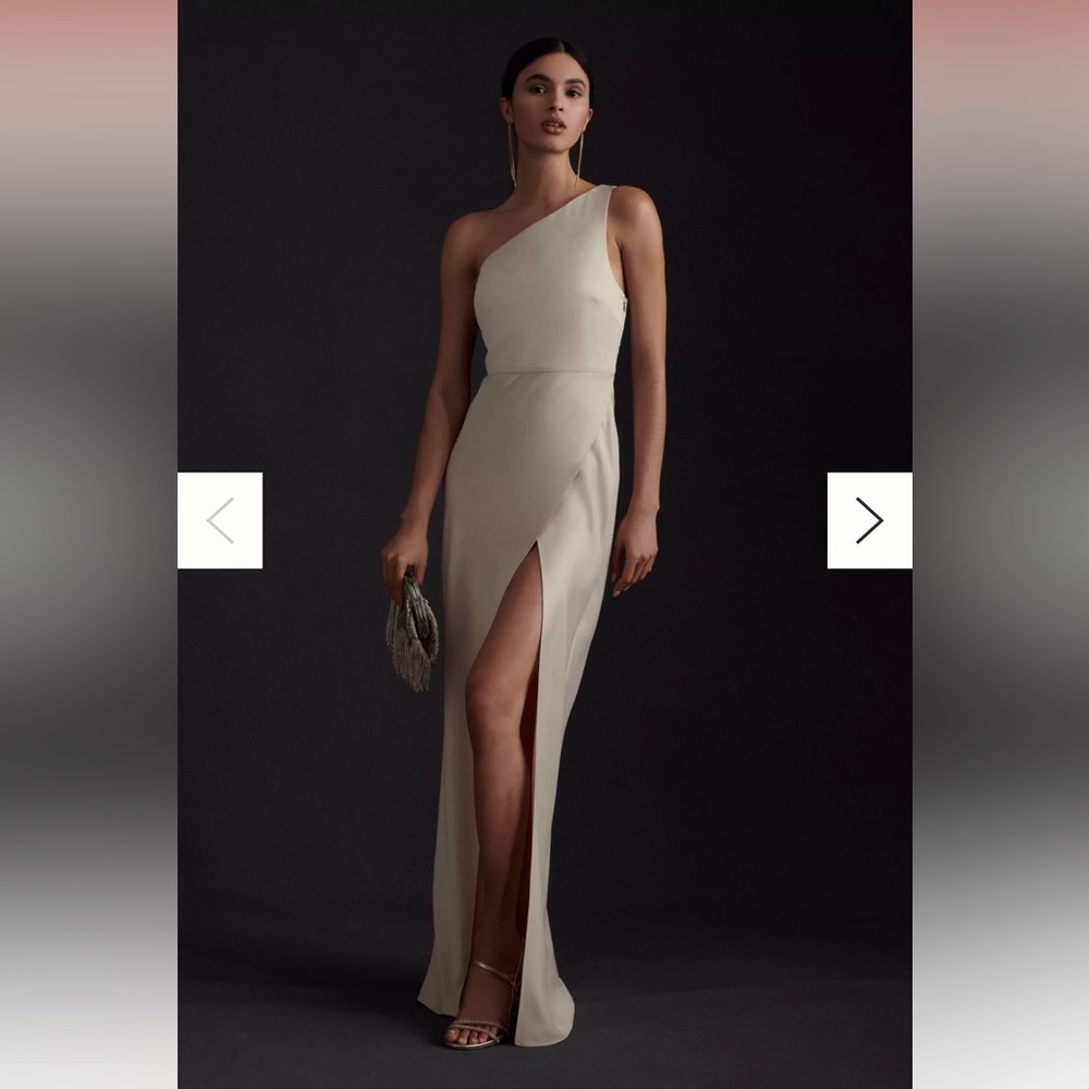 BHLDN Dylan One-Shoulder Satin Side-Slit Gown
